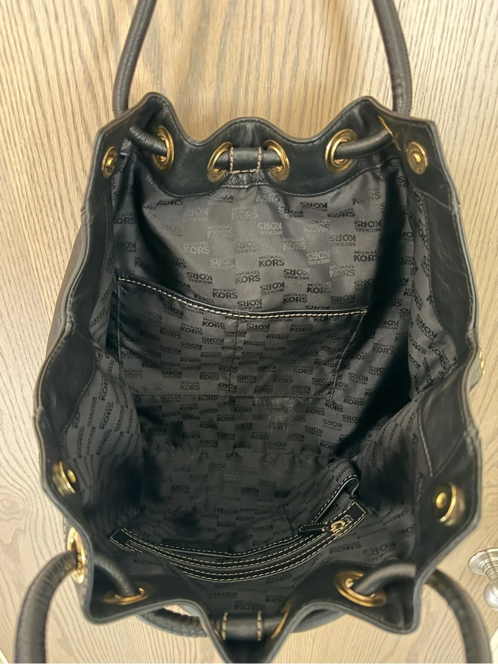 Michael Kors Black Leather Tote with Gold Stud Accents